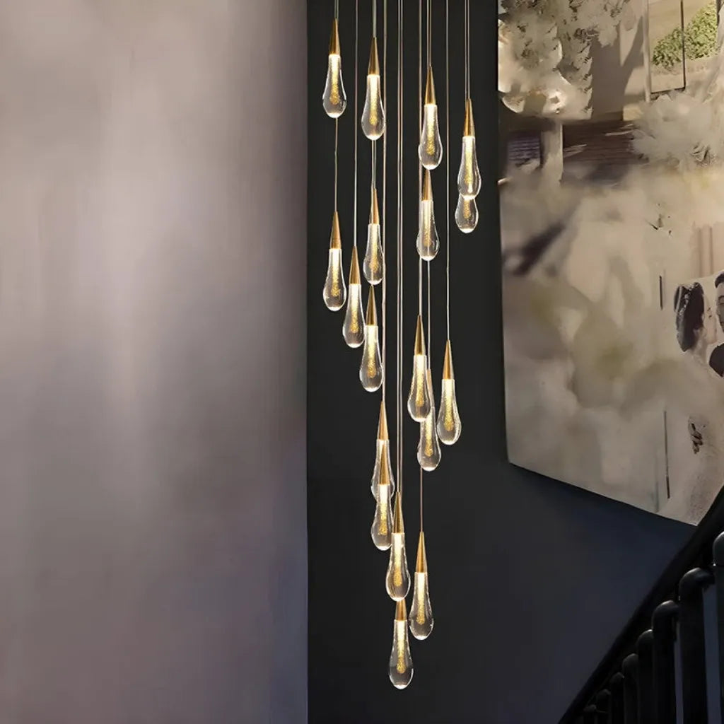 Spiral Raindrop Staircase Ceiling Lighting luxury waterfall chandelier for spiral stairs
