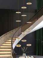 Spiral round Scandinavian chandelier detail view for staircase lighting