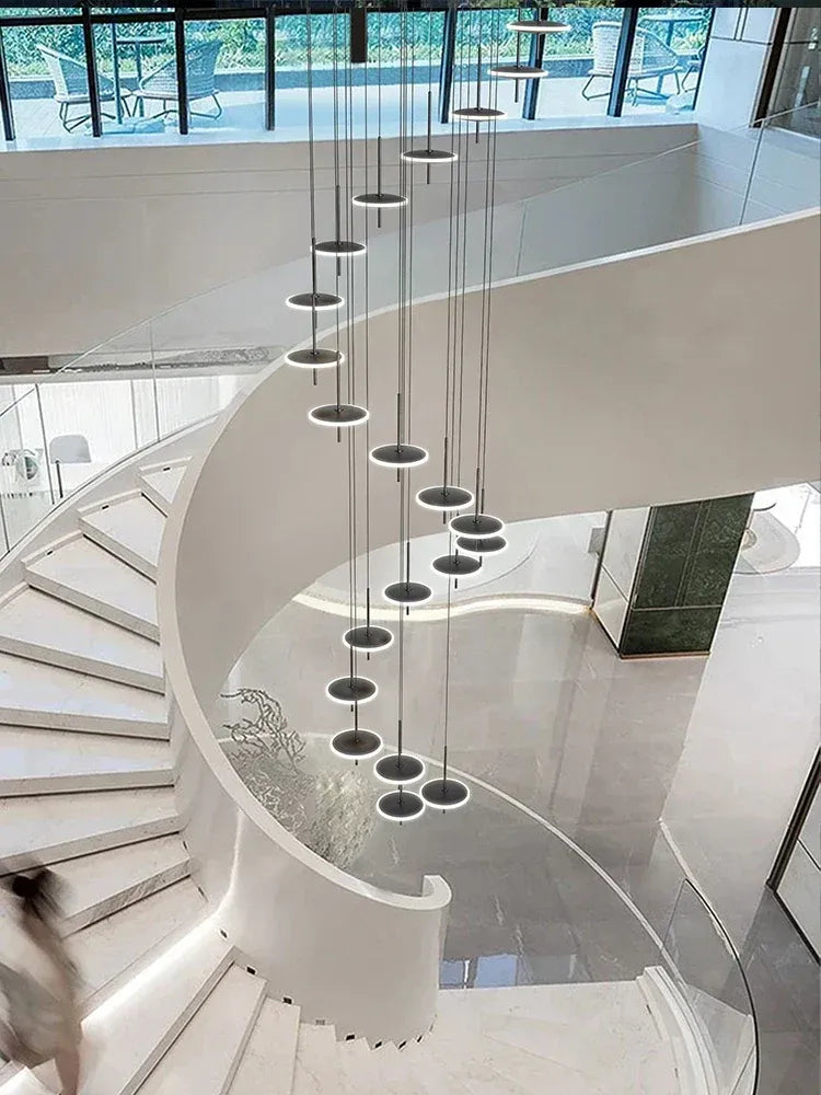 Spiral round Scandinavian chandelier for foyer high ceiling lighting