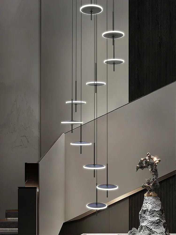 Spiral round Scandinavian chandelier for staircase gold acrylic LED view
