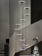 Spiral round Scandinavian chandelier for staircase gold acrylic LED view