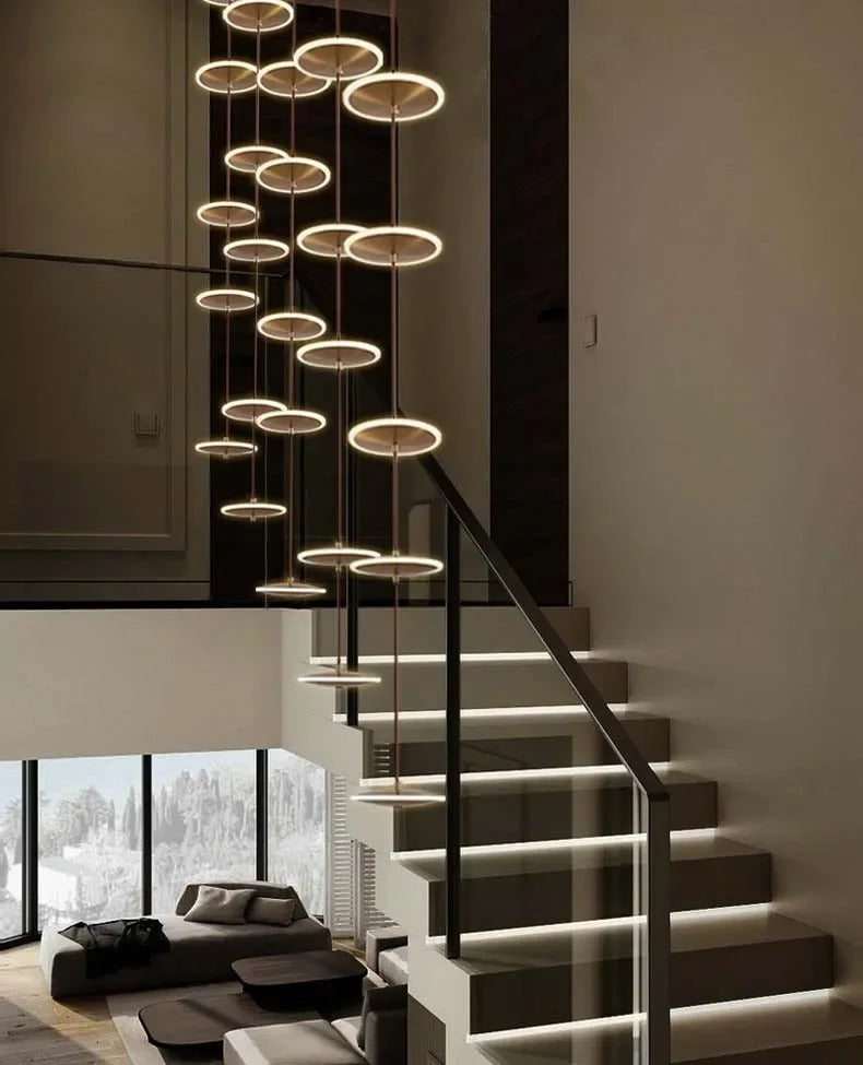 Spiral round Scandinavian chandelier gold finish detail