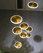 Spiral round Scandinavian chandelier lit LED view