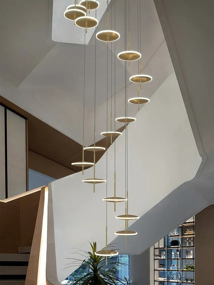 Spiral round Scandinavian chandelier for staircase installation view