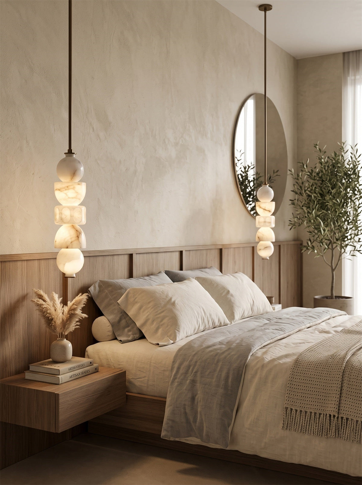 Stacked Geometric Alabaster LED Pendant Light, product view 2
