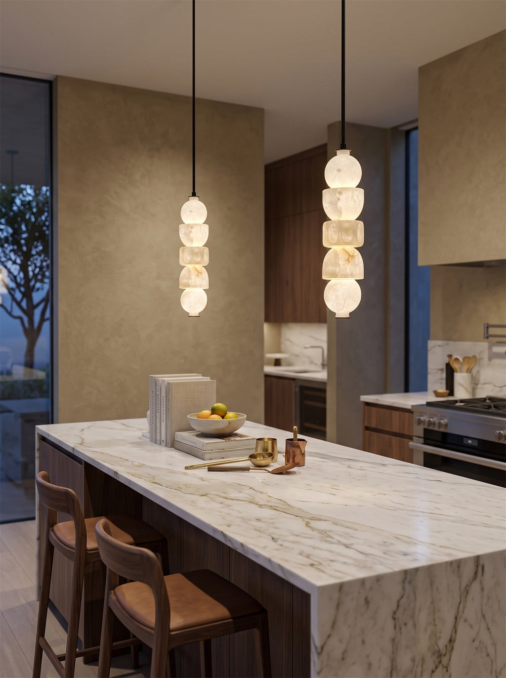 Stacked Geometric Alabaster LED Pendant Light, product view 4