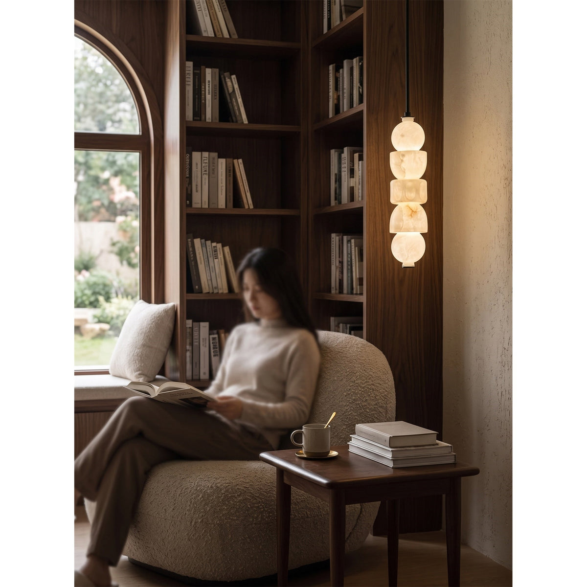 Stacked Geometric Alabaster LED Pendant Light, product view 6