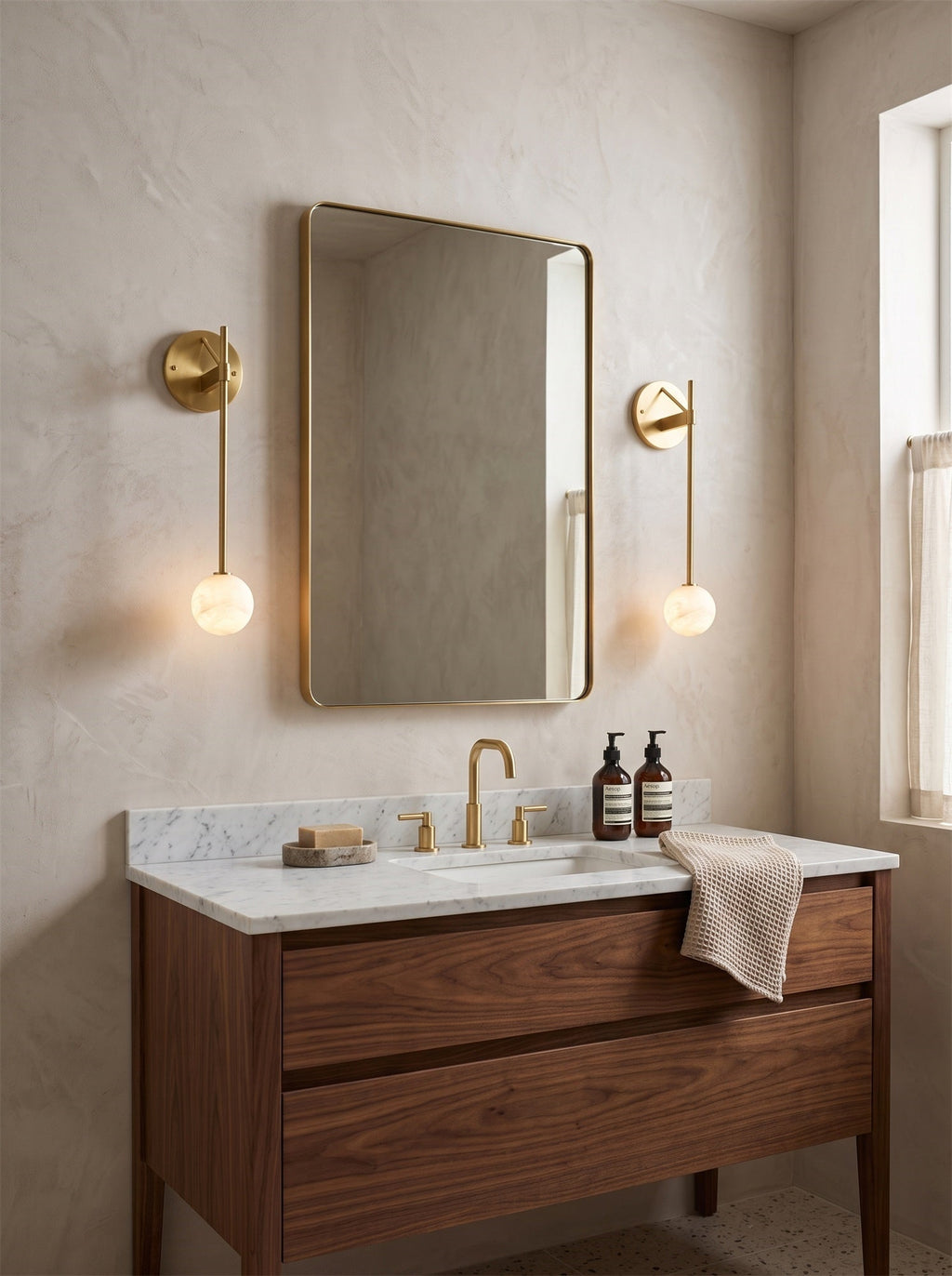 Tall-Stem Alabaster Globe Wall Sconce, product view 2