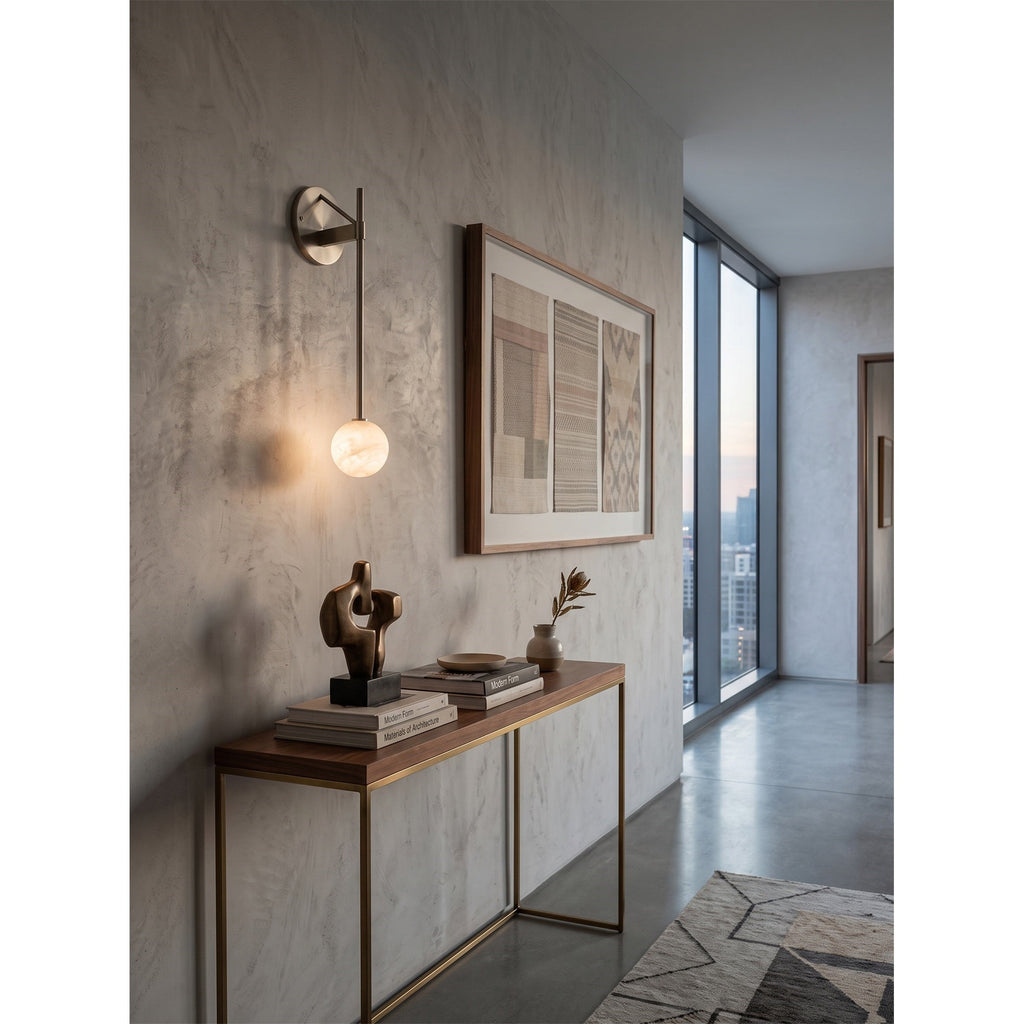 Tall-Stem Alabaster Globe Wall Sconce, product view 5