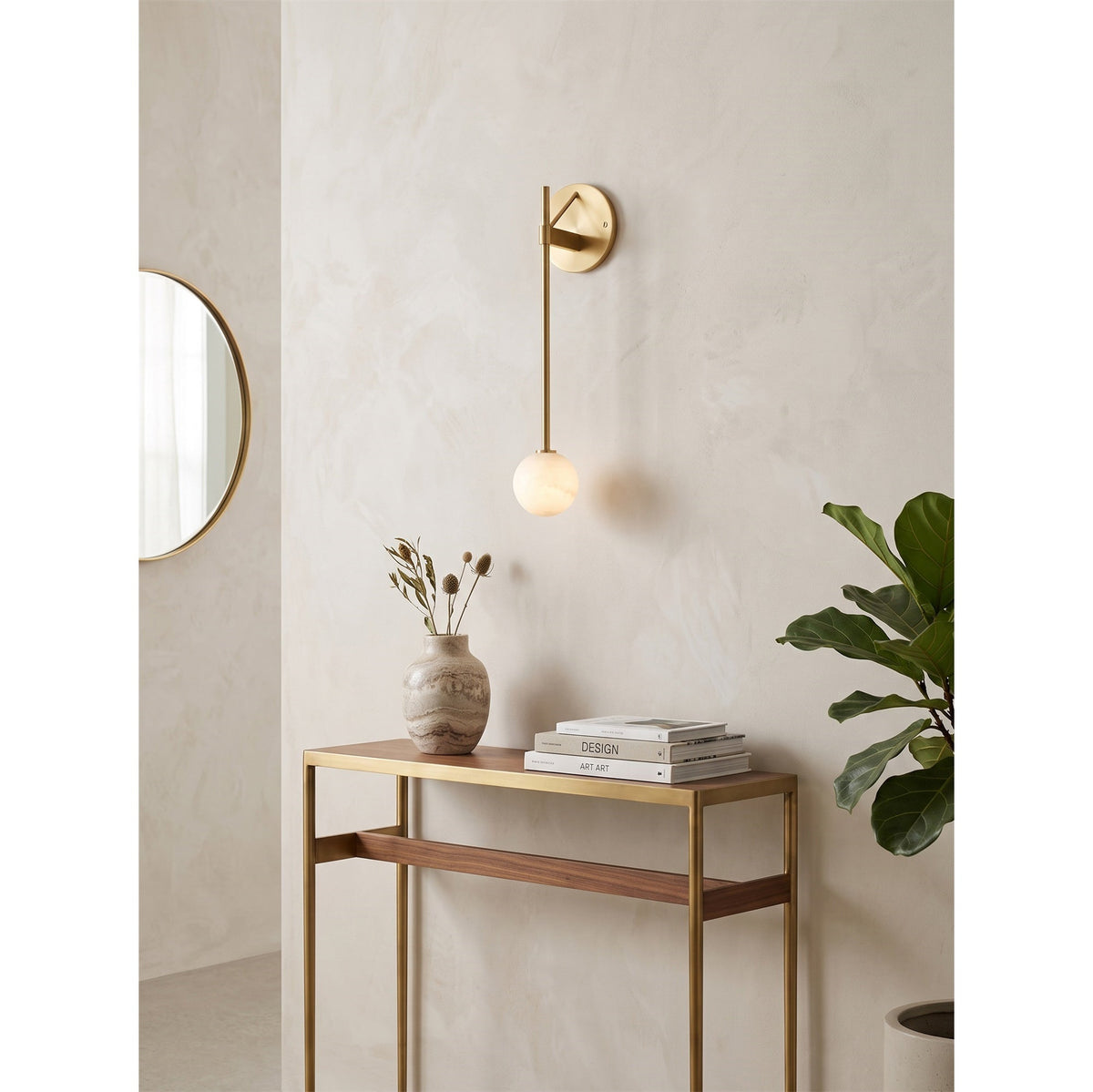 Tall-Stem Alabaster Globe Wall Sconce, product view 8