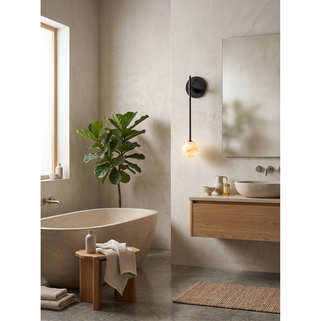 Tall-Stem Alabaster Globe Wall Sconce, product view 11