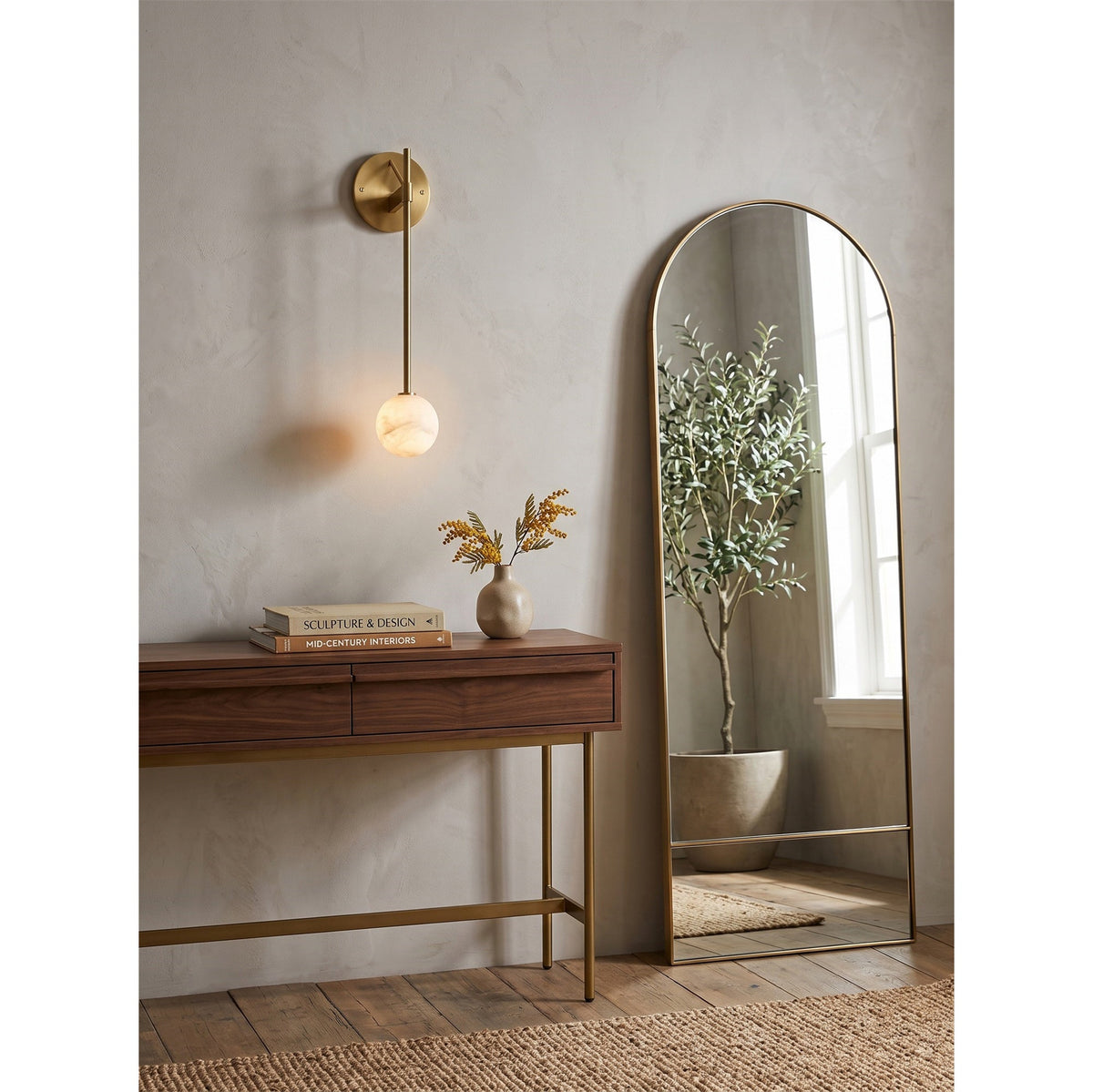 Tall-Stem Alabaster Globe Wall Sconce, product view 12