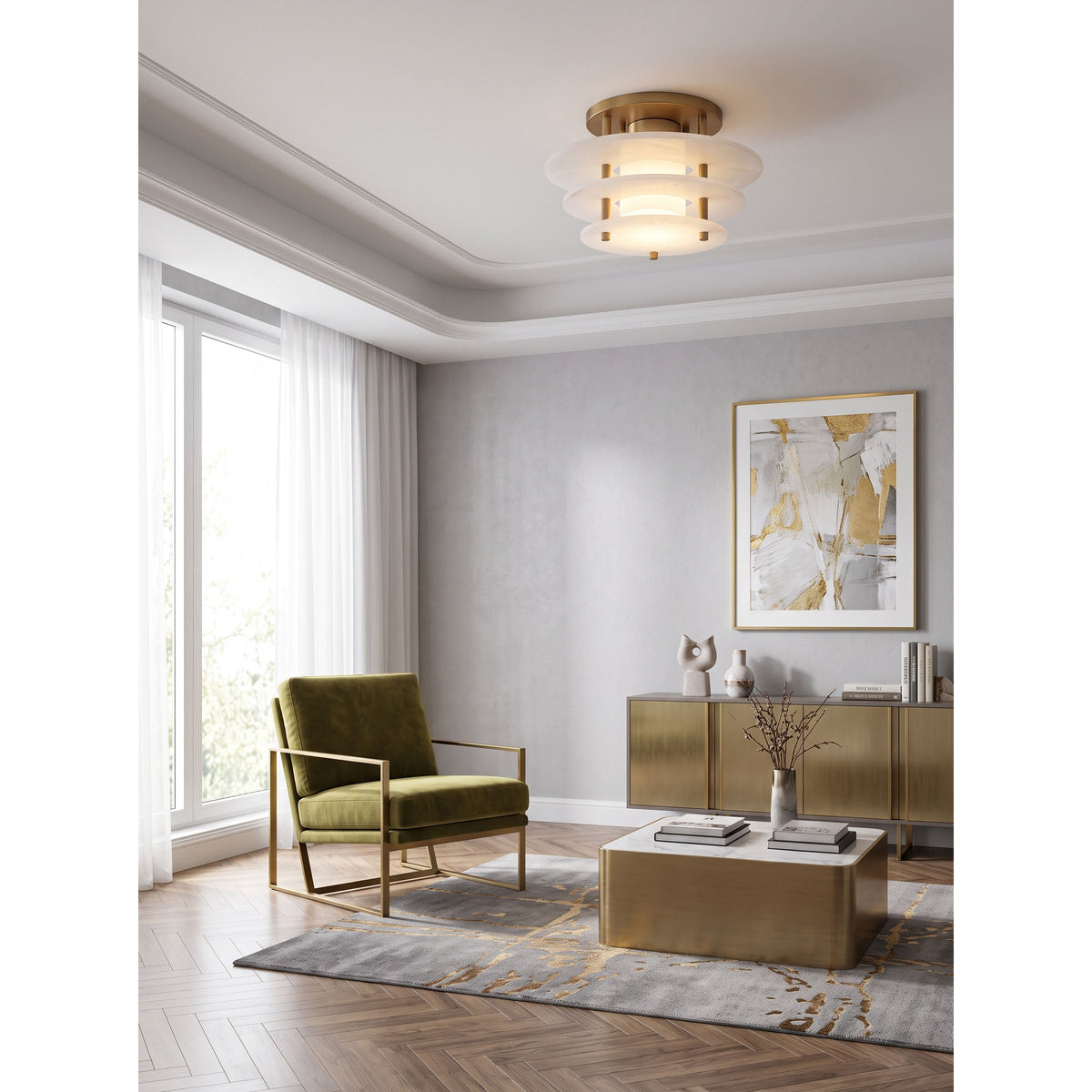 Tiered Alabaster Disc Flush Mount Ceiling Light, product view 8