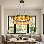 Tobacco-Hued Alabaster Chandelier by Bling Lighting Studio