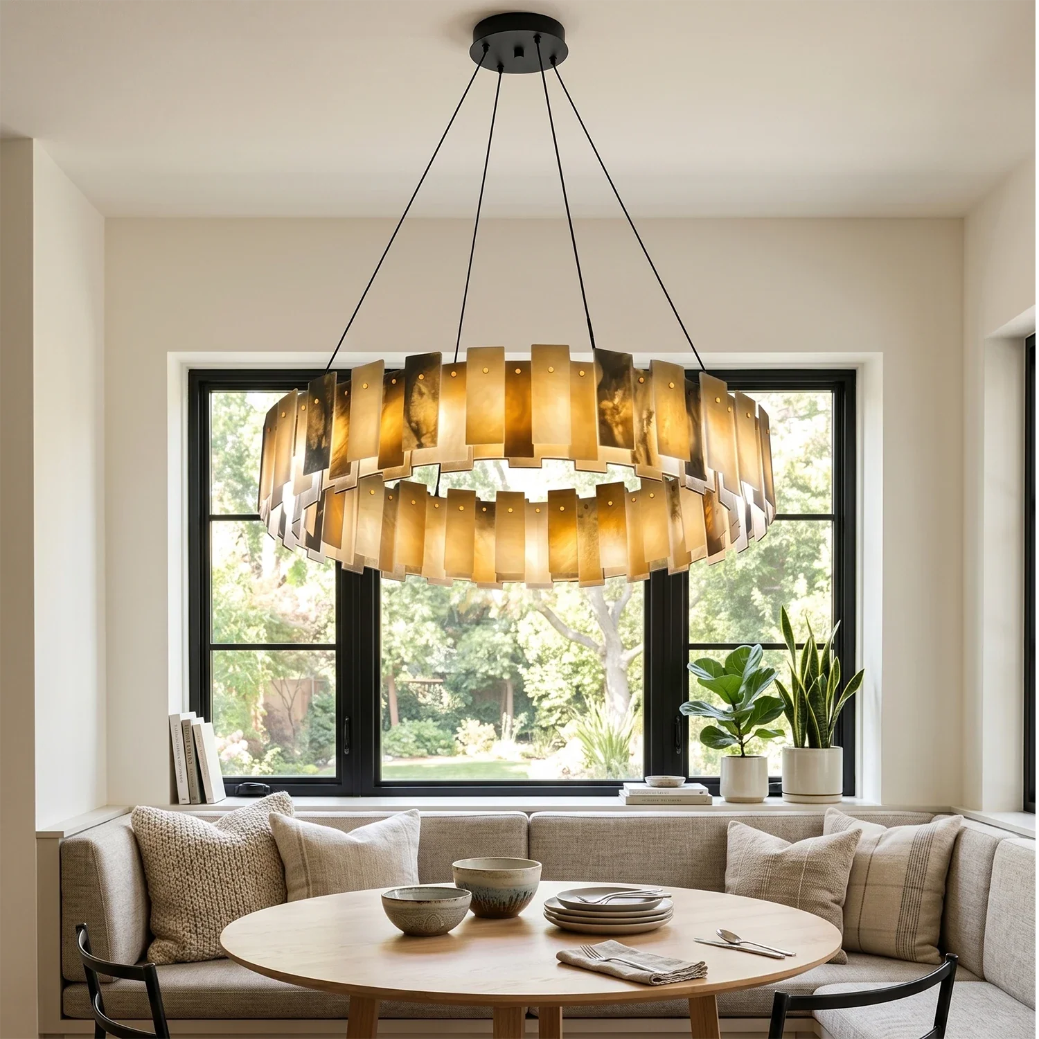 Tobacco-Hued Alabaster Chandelier by Bling Lighting Studio