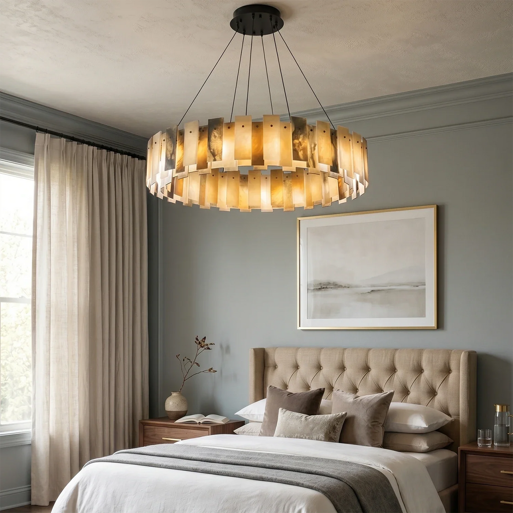 Tobacco-Hued Alabaster Chandelier by Bling Lighting Studio