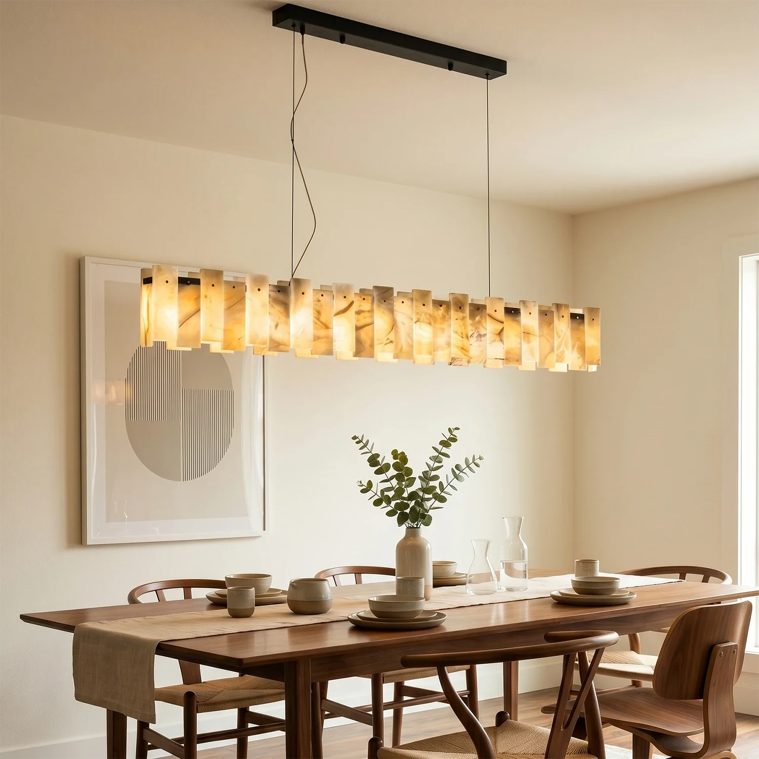 Tobacco-Hued Alabaster Chandelier by Bling Lighting Studio