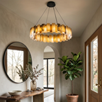 Tobacco-Hued Alabaster Chandelier by Bling Lighting Studio