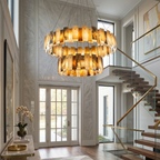 Tobacco-Hued Alabaster Chandelier by Bling Lighting Studio
