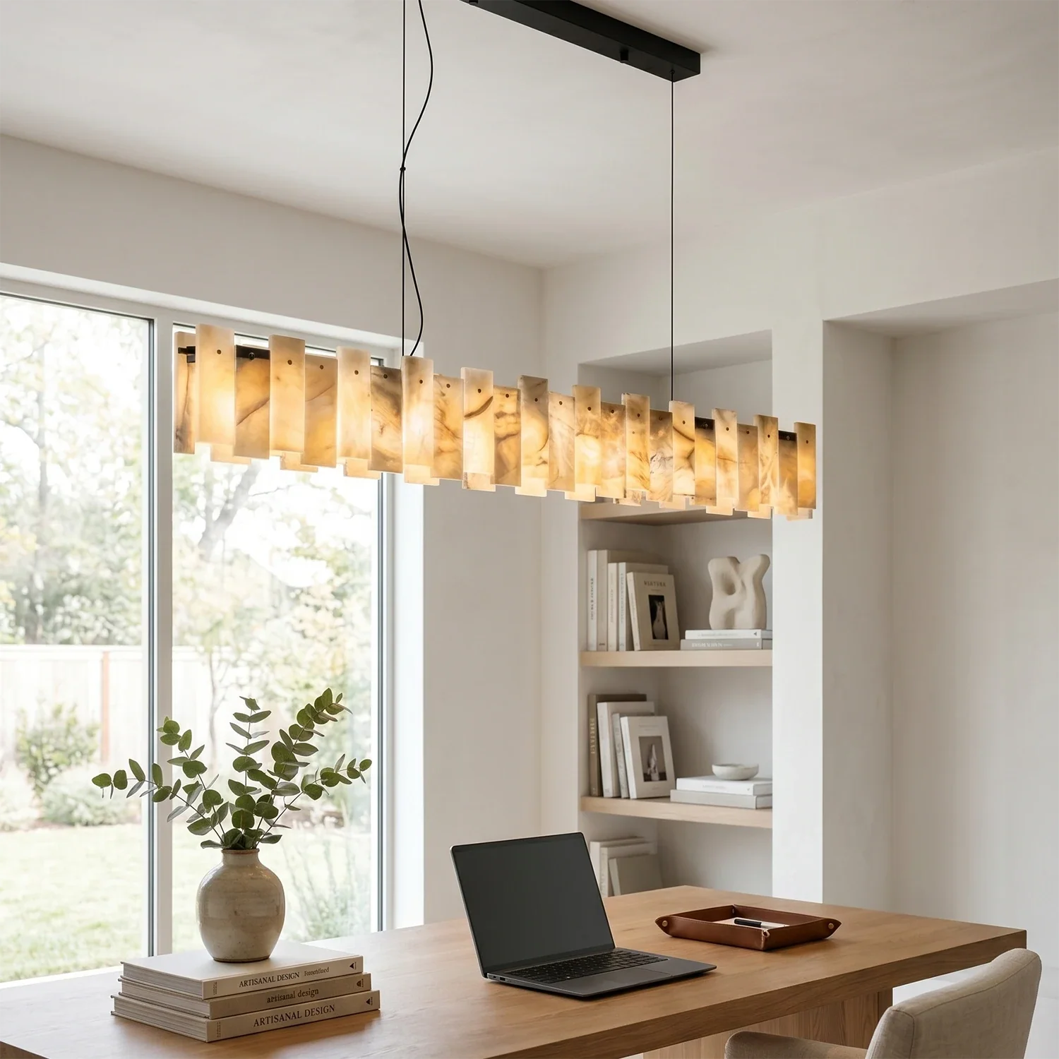 Tobacco-Hued Alabaster Chandelier by Bling Lighting Studio