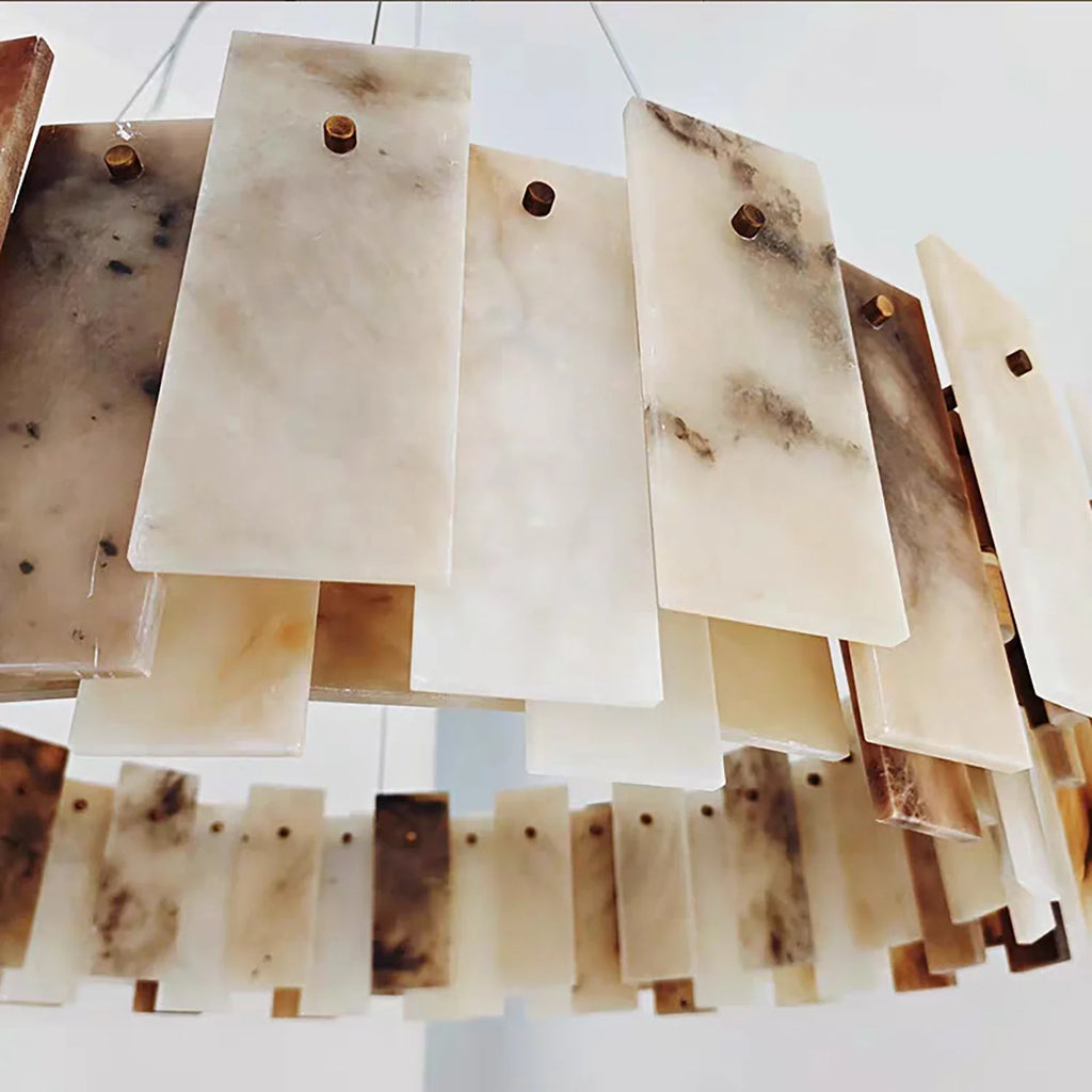 Tobacco-Hued Alabaster Chandelier by Bling Lighting Studio