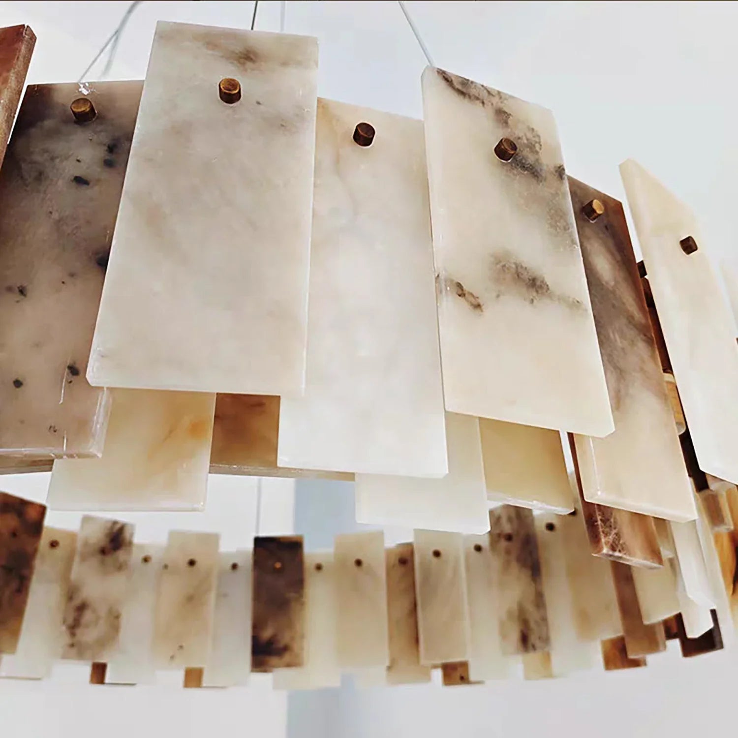 Tobacco-Hued Alabaster Chandelier by Bling Lighting Studio