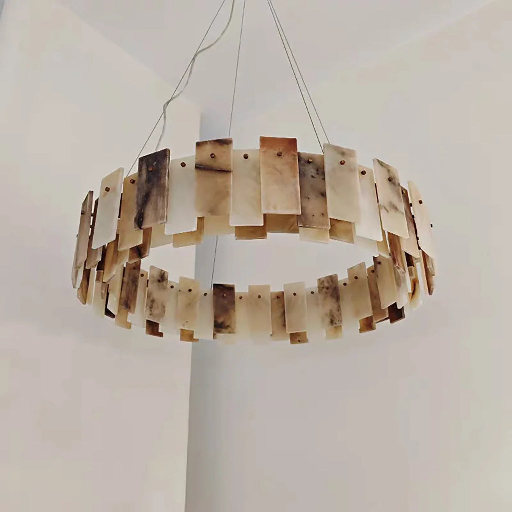 Tobacco-Hued Alabaster Chandelier by Bling Lighting Studio