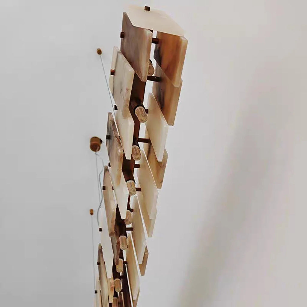 Tobacco-Hued Alabaster Chandelier by Bling Lighting Studio