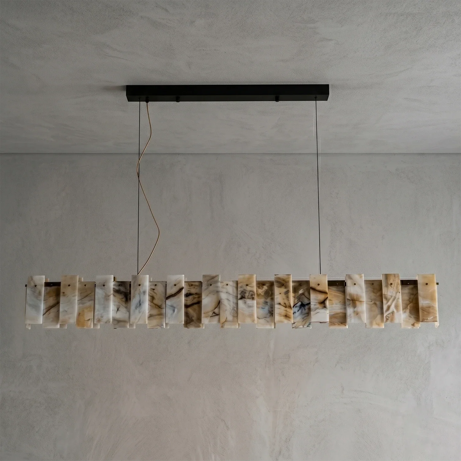 Tobacco-Hued Alabaster Chandelier by Bling Lighting Studio