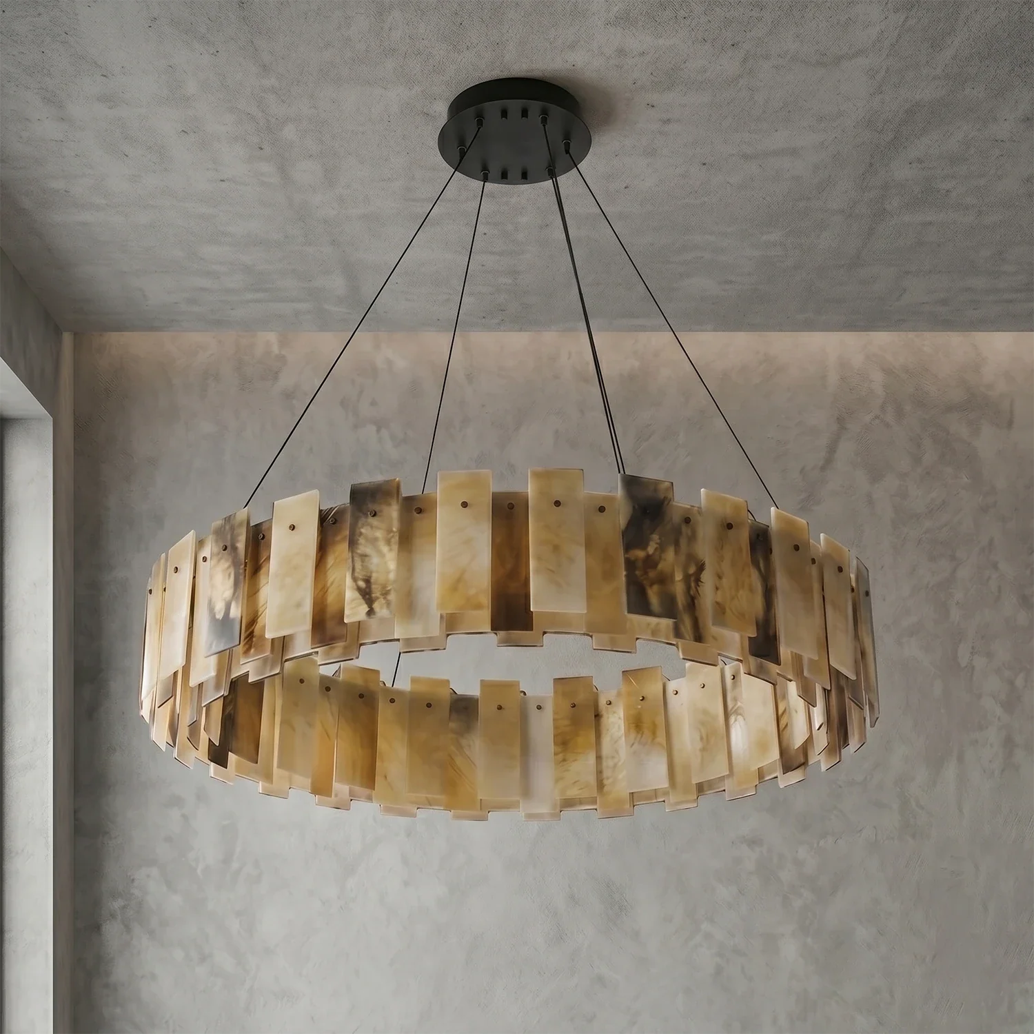 Tobacco-Hued Alabaster Chandelier by Bling Lighting Studio