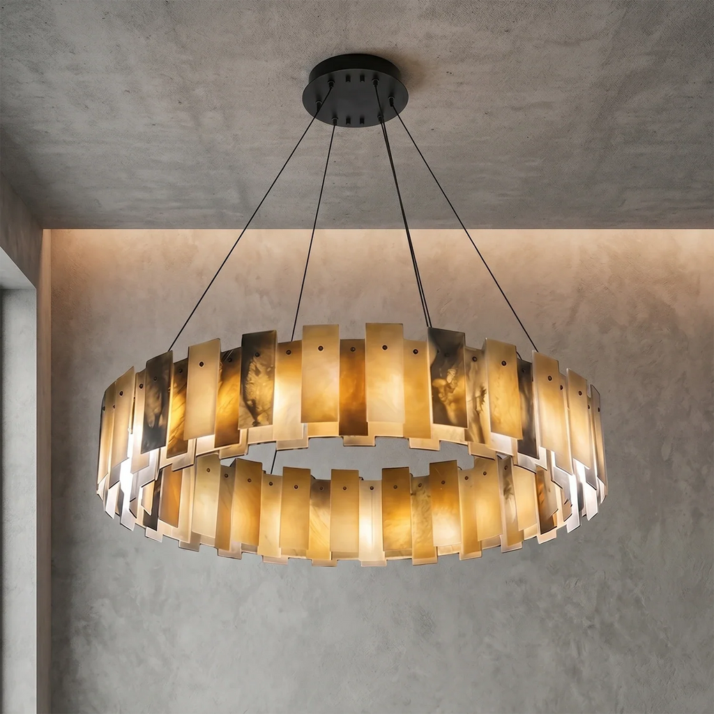 Tobacco-Hued Alabaster Chandelier by Bling Lighting Studio