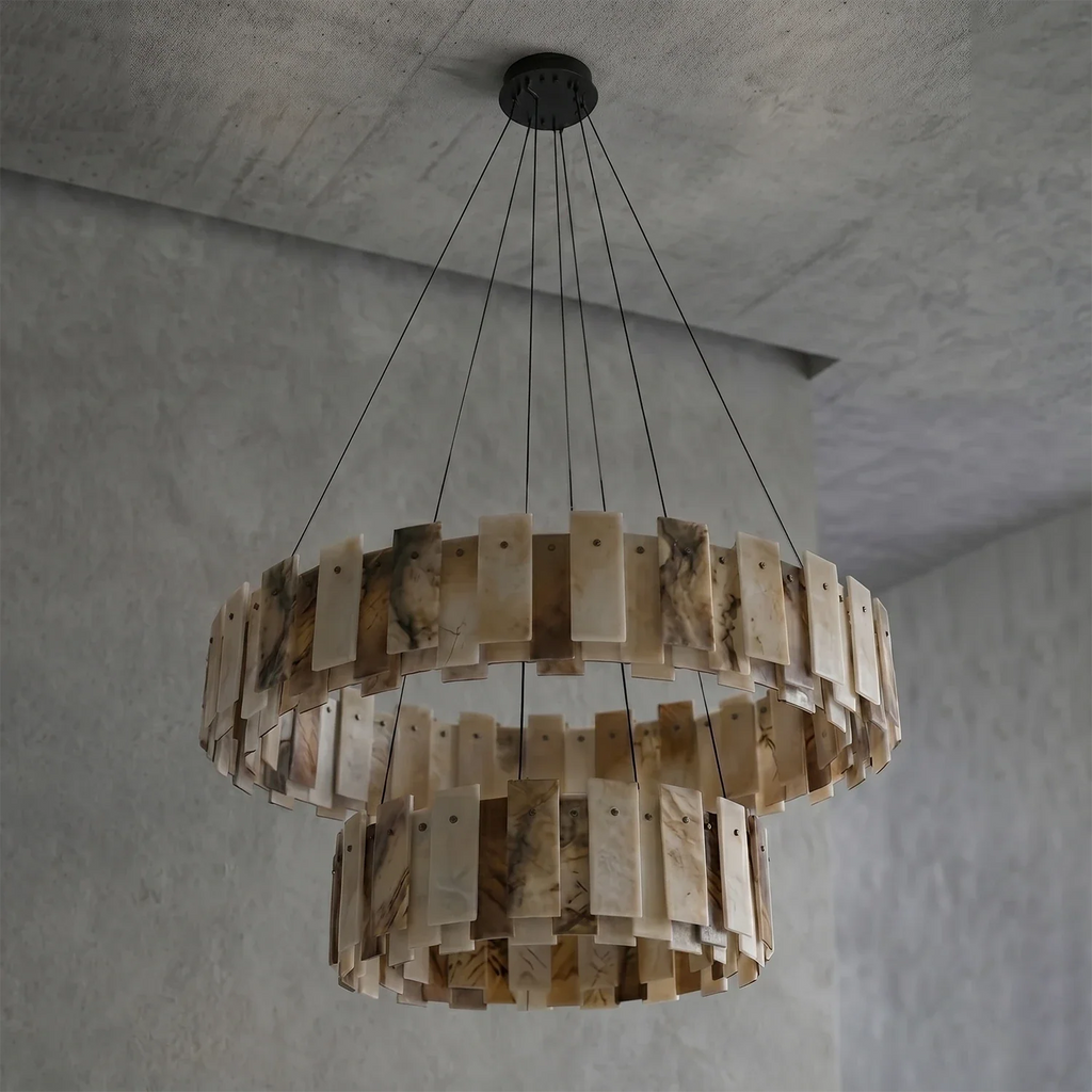 Tobacco-Hued Alabaster Chandelier by Bling Lighting Studio
