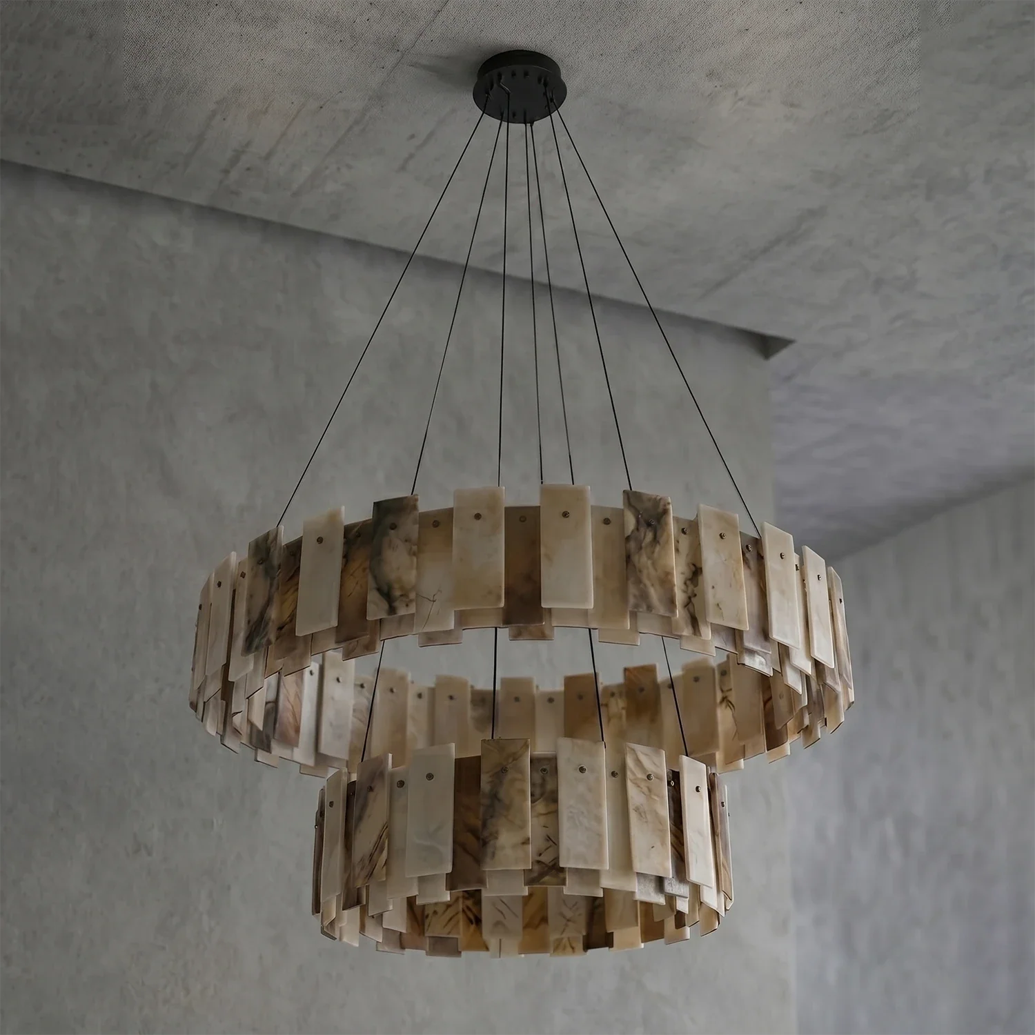 Tobacco-Hued Alabaster Chandelier by Bling Lighting Studio
