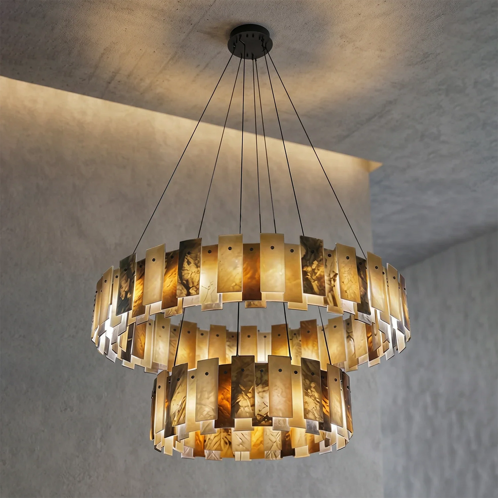 Tobacco-Hued Alabaster Chandelier by Bling Lighting Studio