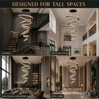 Twisted Ring Crystal Led Light Chandelier for High Ceiling with layered crystal ring pendant design