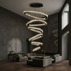 Twisted Ring Crystal Led Light Chandelier for High Ceiling with spiral crystal rings for staircase lighting