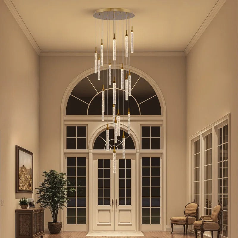Uly Gold Crystal Chandelier for Staircase cool light option with illuminated crystal rods