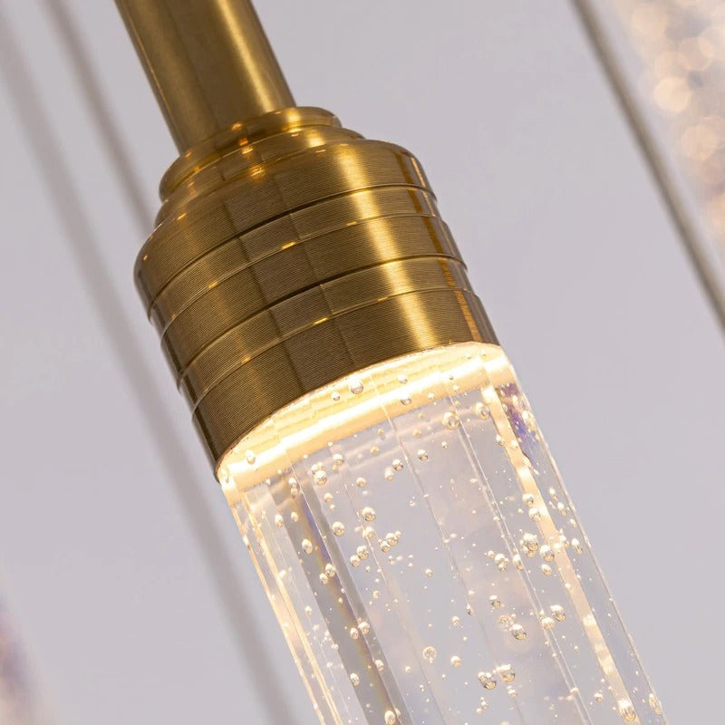 Uly Gold Crystal Chandelier close-up showing gold finish and sparkling crystal rod detail