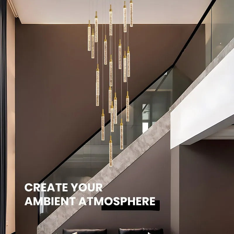 Uly Gold Crystal Chandelier for Entryway creating ambient atmosphere in a high ceiling space
