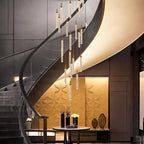 Uly Gold Crystal Chandelier for High Ceiling foyer with long suspended crystal light rods