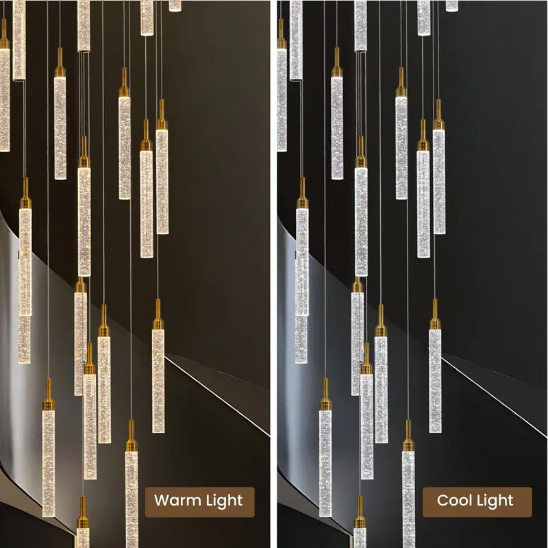 Uly Gold Crystal Chandelier for Staircase warm light option with gold crystal rods