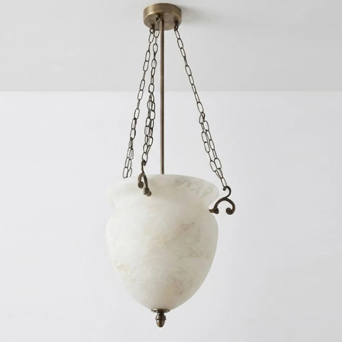 Valtherin Alabaster Urn Pendant Light — Dia 40cm x H 45cm / ∅ 15.7″ x H 17.7″ / Antique Brass & White