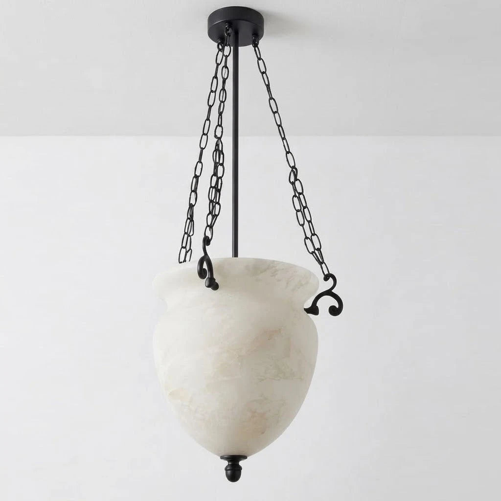 Valtherin Alabaster Urn Pendant Light — Dia 40cm x H 45cm / ∅ 15.7″ x H 17.7″ / Matte Black & White
