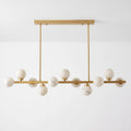 Valtherion Alabaster Globe Linear Chandelier — L 120cm x H 27cm / L 47.2″ x H 10.6″ / Brushed Brass & White