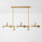 Valtherion Alabaster Globe Linear Chandelier — L 120cm x H 27cm / L 47.2″ x H 10.6″ / Brushed Brass & White