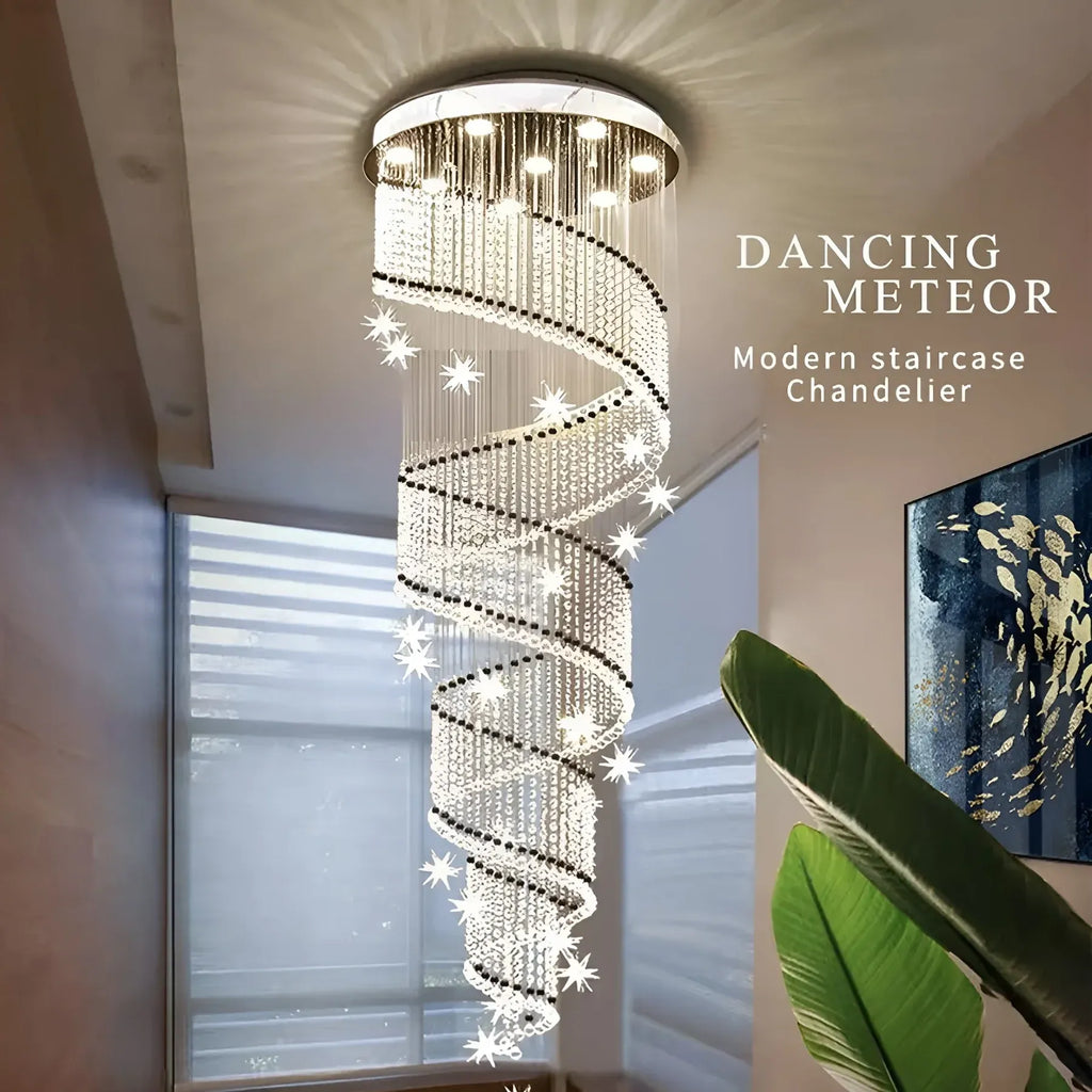 Vena Spiral Raindrop Crystal Chandelier for Staircase ceiling mounted spiral crystal chandelier view