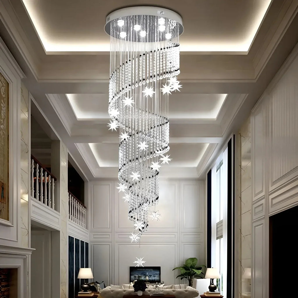 Vena Spiral Raindrop Crystal Chandelier for Staircase crystal raindrop detail view