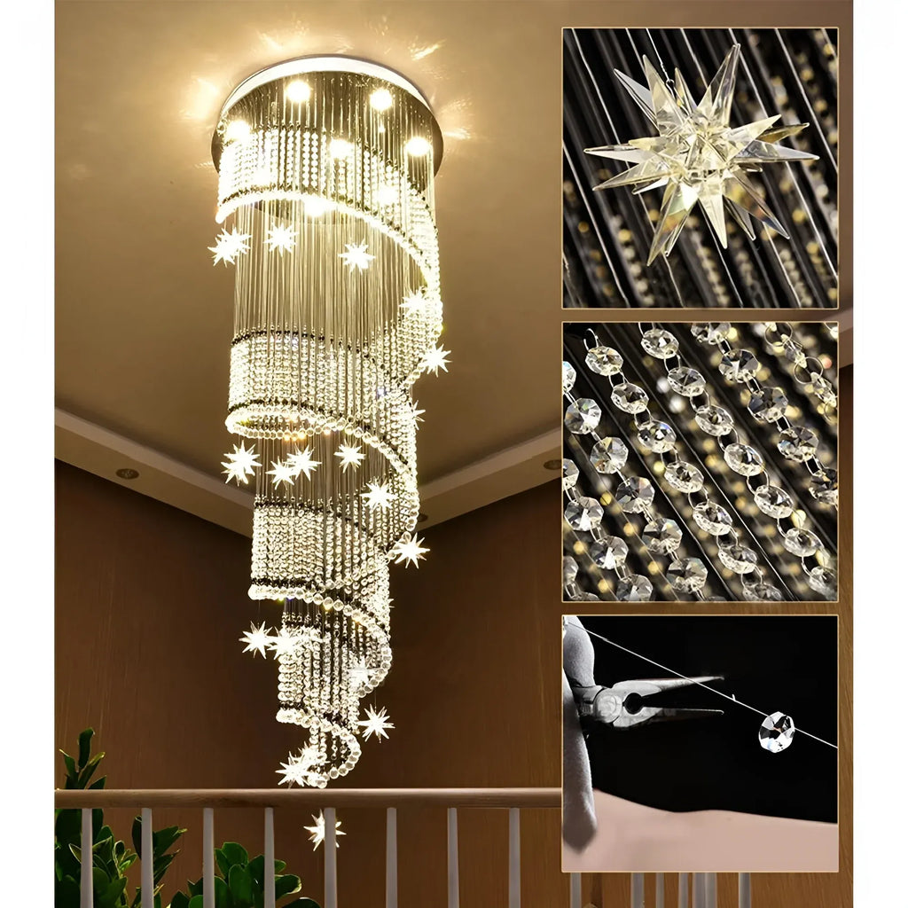 Vena Spiral Raindrop Crystal Chandelier for Staircase spiral crystal pendant arrangement