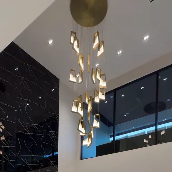 Modern Luxury Alabaster Chandelier with Golden Brass Frame, Organic Floating Design by Bling Lighting Studio