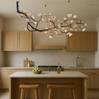 Detail view of the Wanos Ceramic Flower Branch Chandelier for a staircase installation.